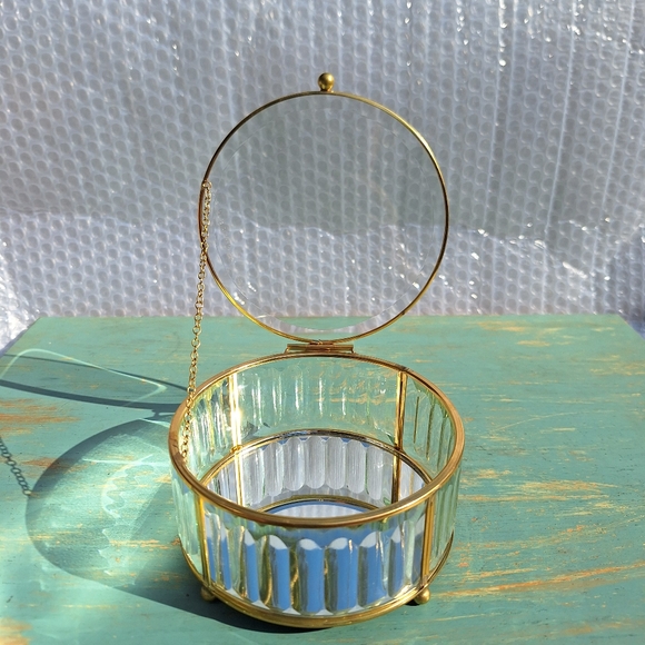 Glass Display Box Gold Metal Jewelry Box Display Case Holder Stained Glass - Picture 3 of 16